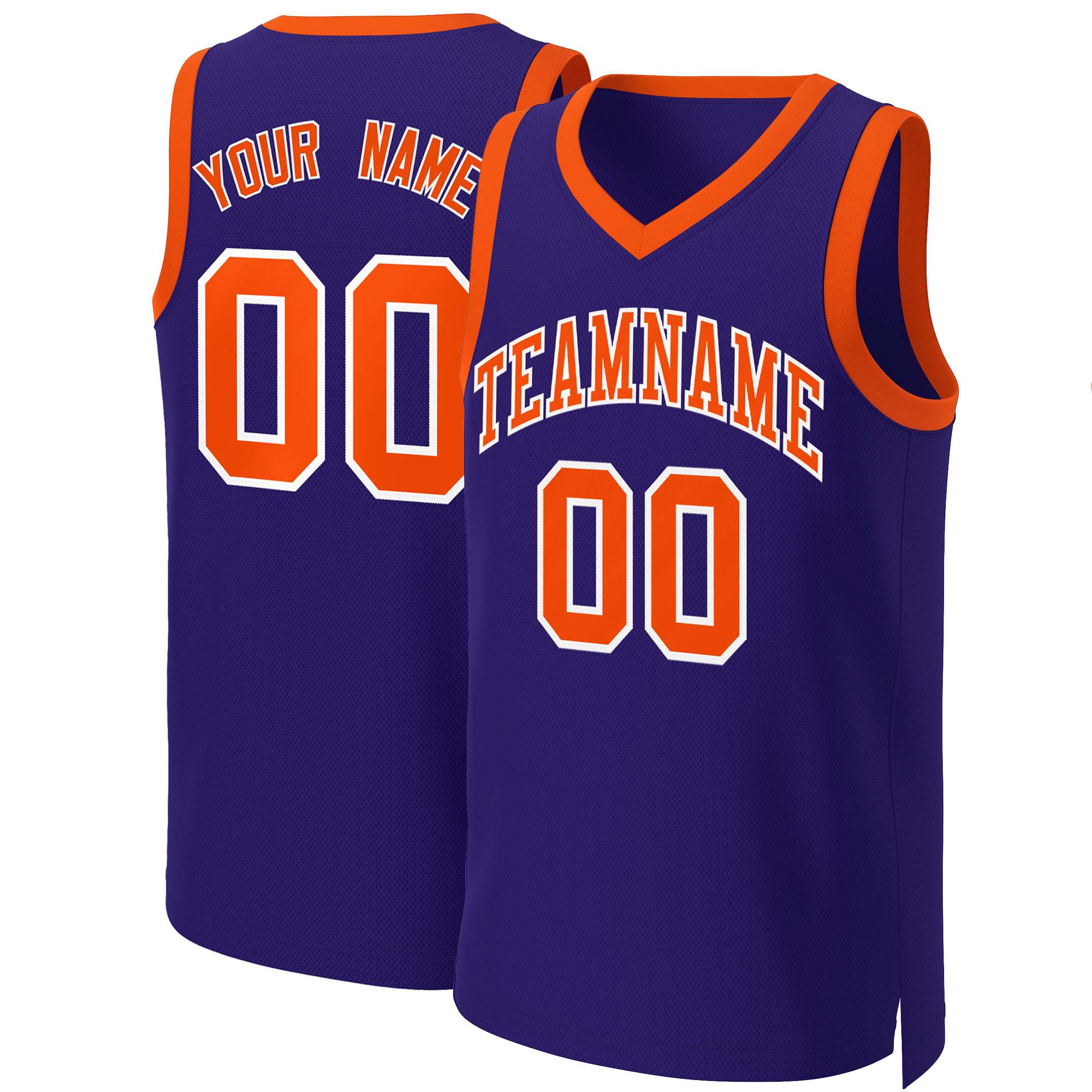 Maillot de basket-ball classique personnalisé violet orange-blanc