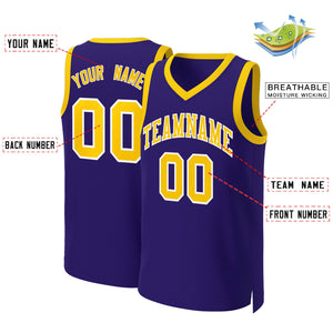 Maillot de basket-ball classique personnalisé violet or-blanc