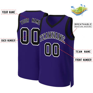 Maillot de basket-ball classique violet noir-blanc personnalisé