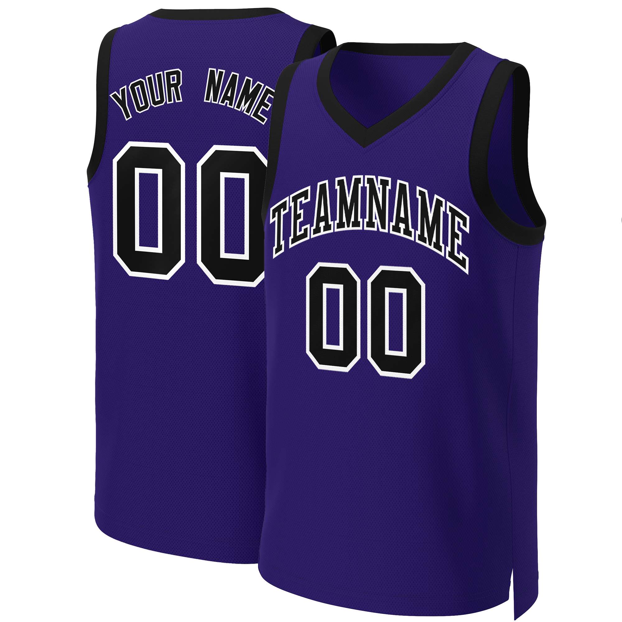 Custom Purple Black-White Classic Tops Basketball Jersey