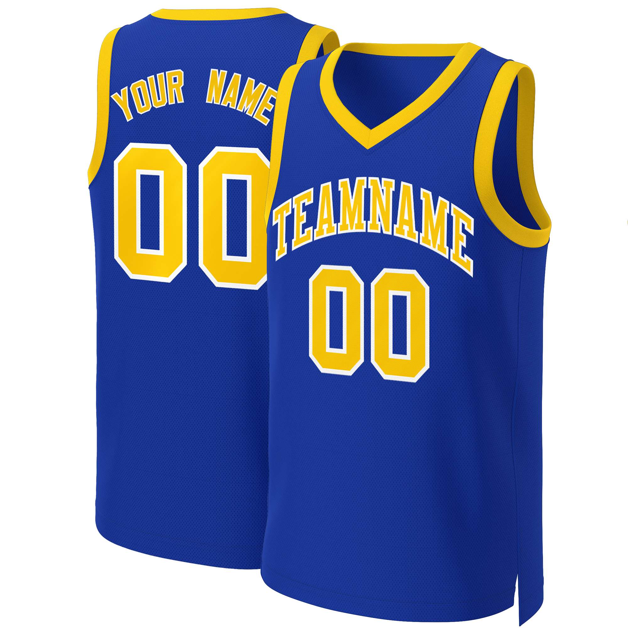 Maillot de basket-ball classique personnalisé Royal jaune-blanc