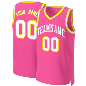 Custom Pink White Classic Tops Basketball Jersey