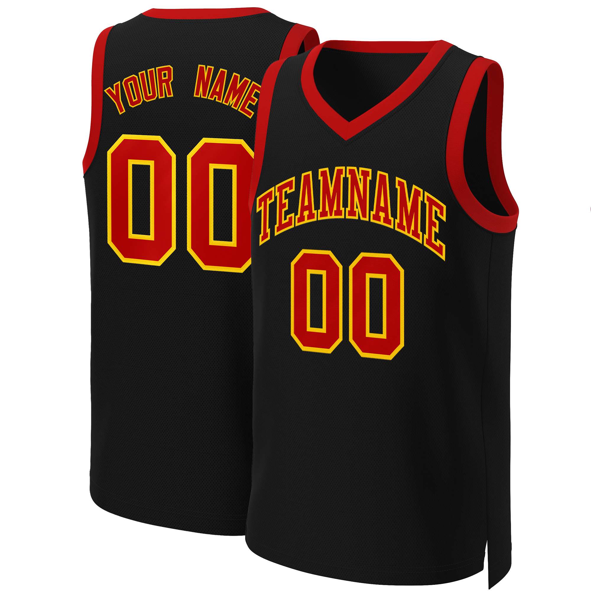 Maillot de basket-ball classique personnalisé noir rouge-jaune