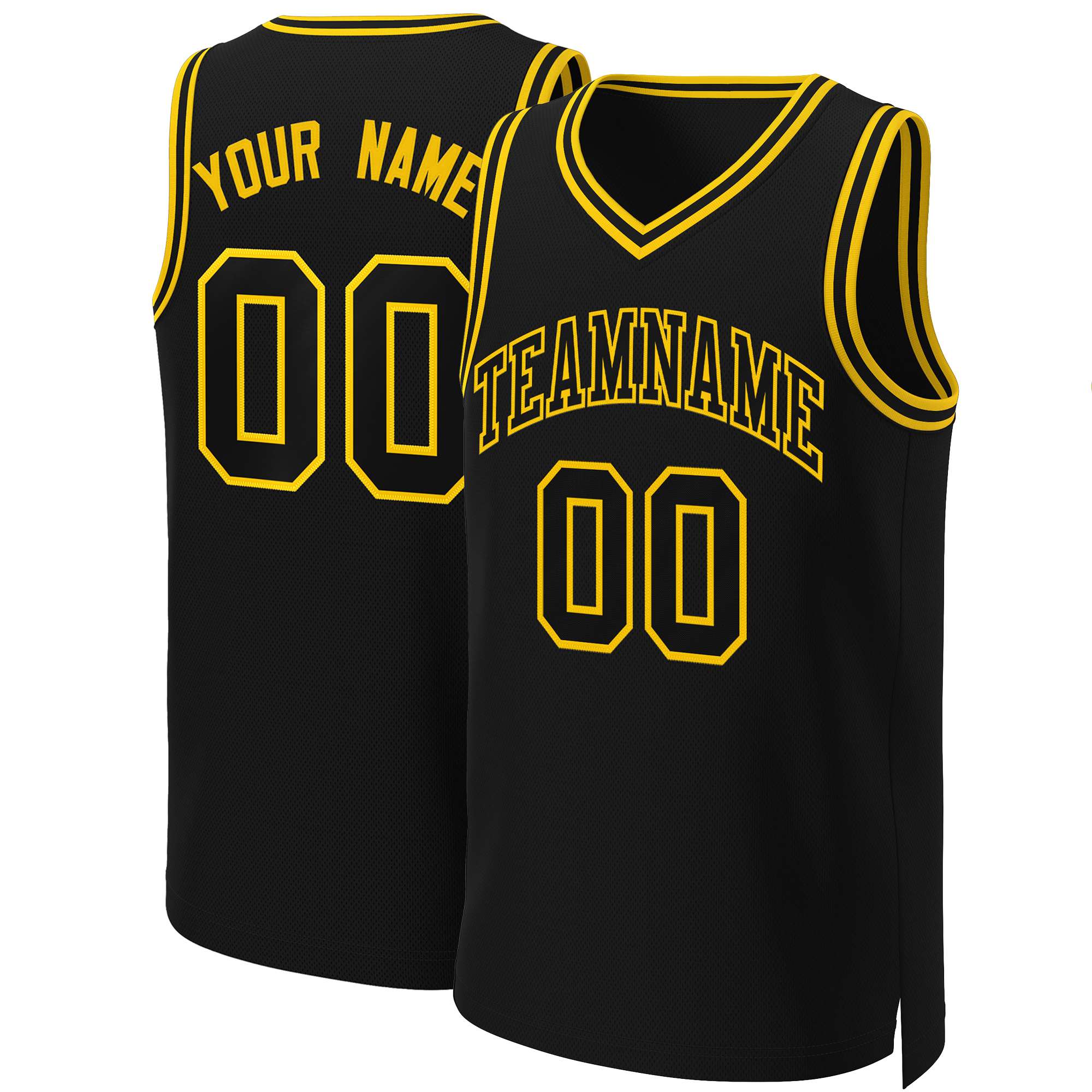 Maillot de basket-ball classique personnalisé noir noir-jaune