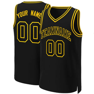 Maillot de basket-ball classique personnalisé noir noir-jaune