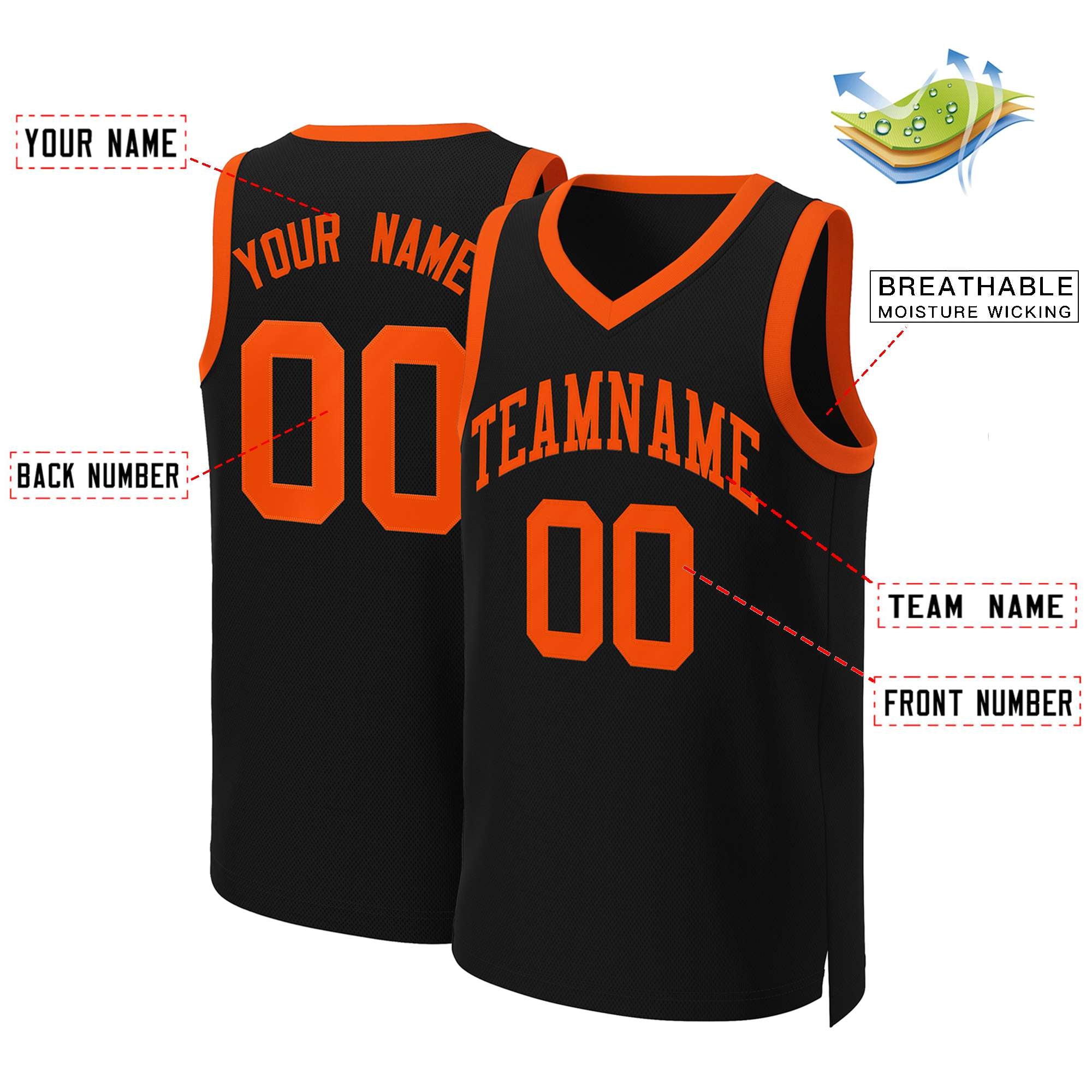 Custom Black Orange Classic Tops Basketball Jersey