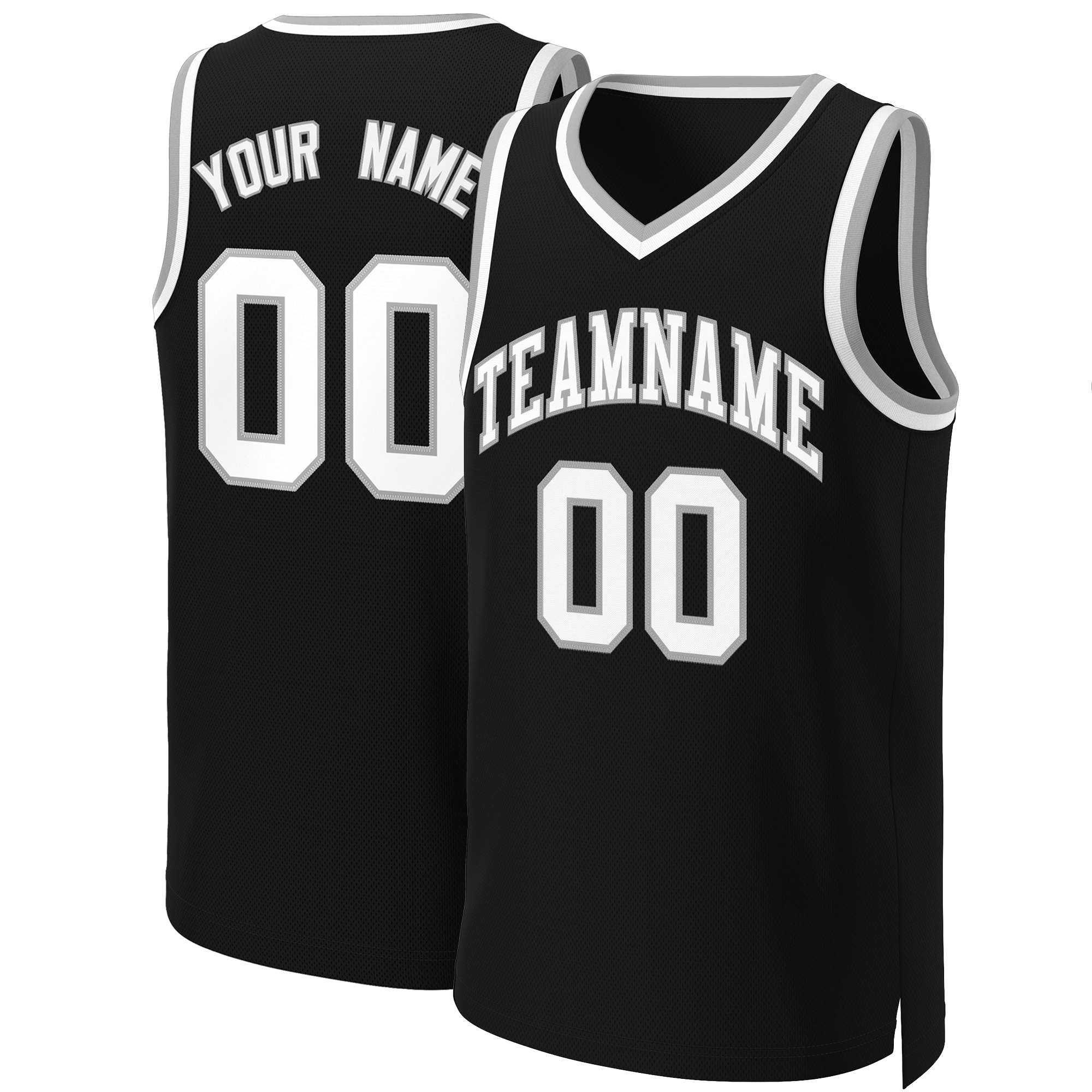 Maillot de basket-ball classique personnalisé noir blanc-gris