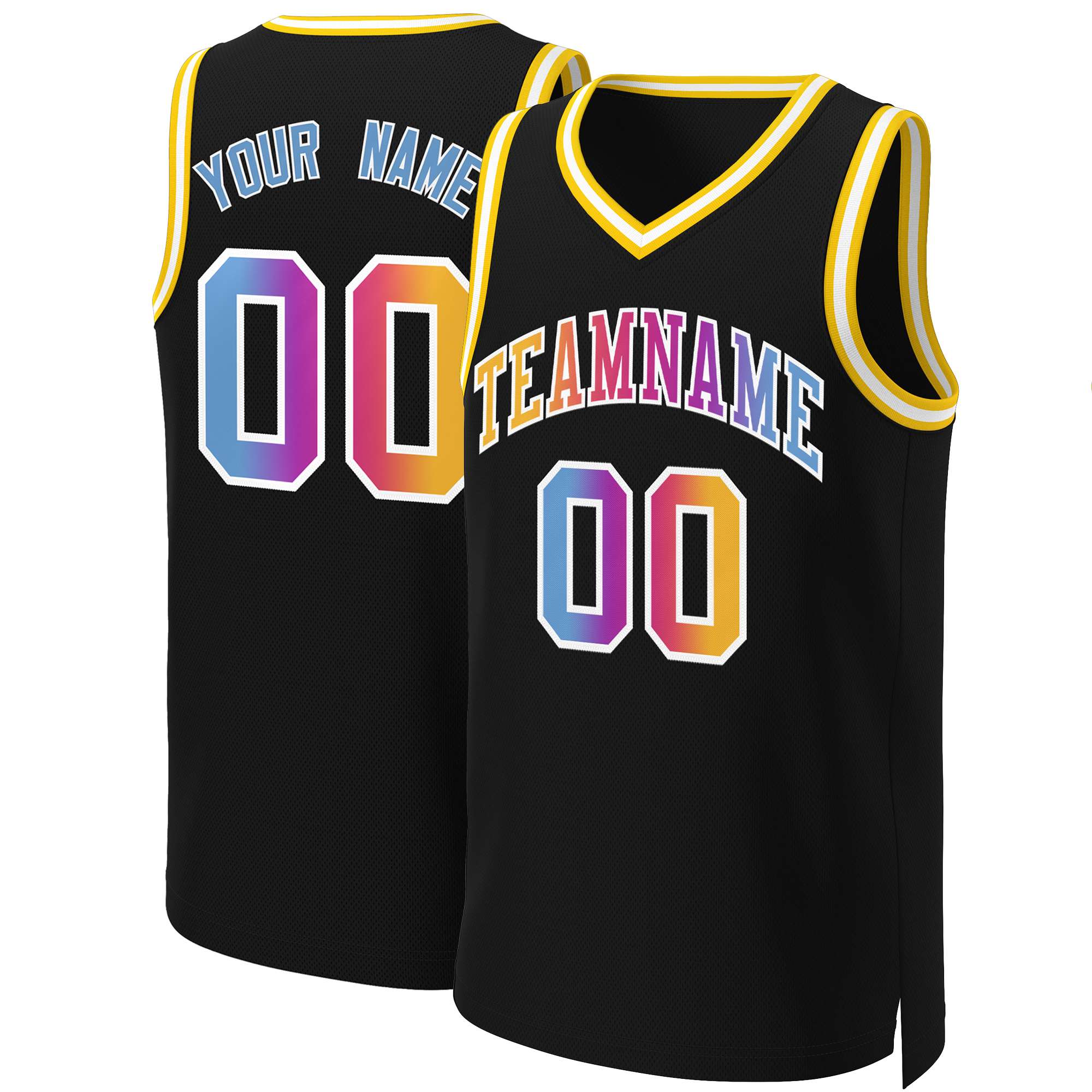 Maillot de basket-ball personnalisé, haut à la mode, dégradé classique, noir, jaune et blanc