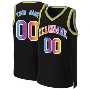 Custom Black Yellow-White Classic Gradient Fashion Tops Basketball Jersey