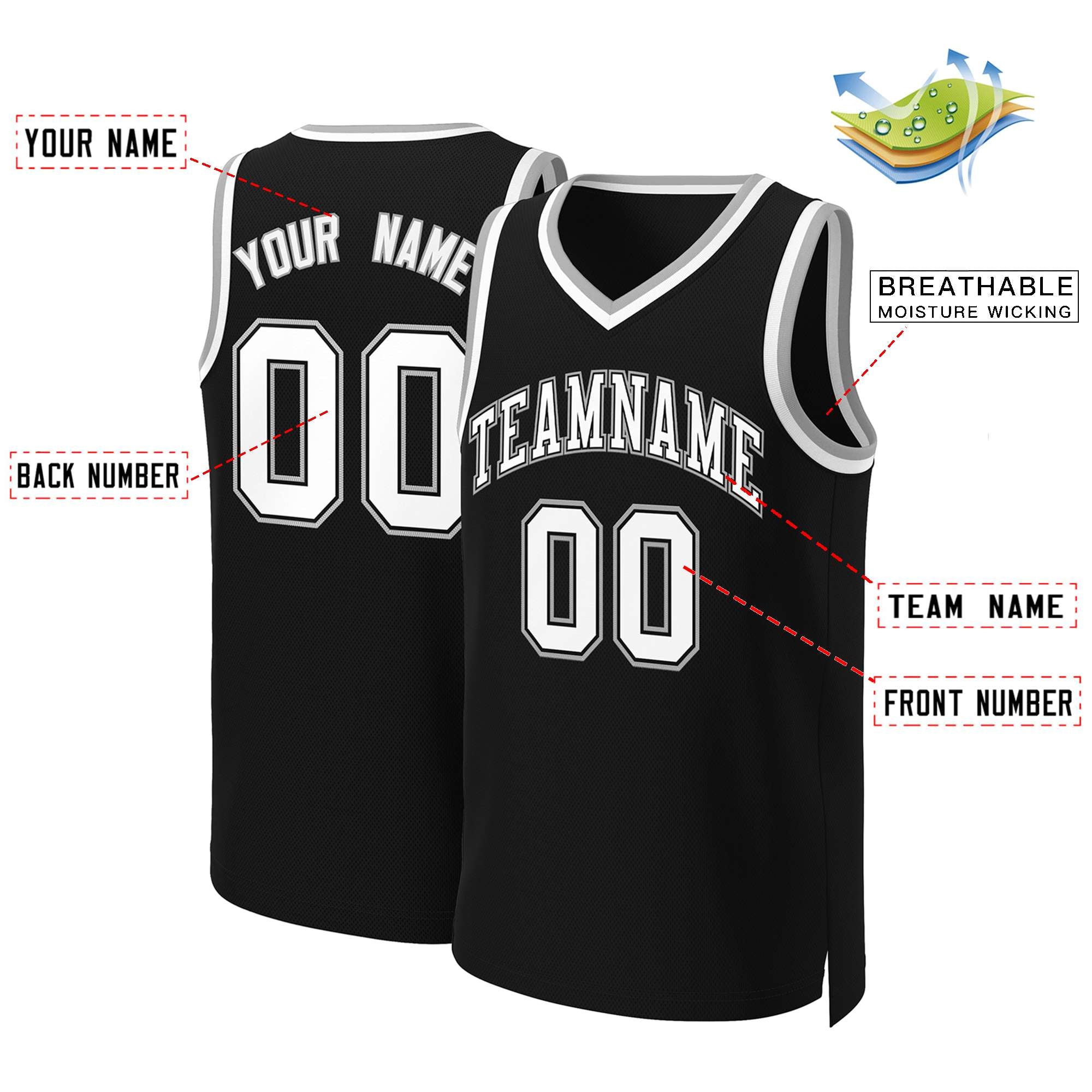 Custom Black White-Black Classic Tops Basketball Jersey