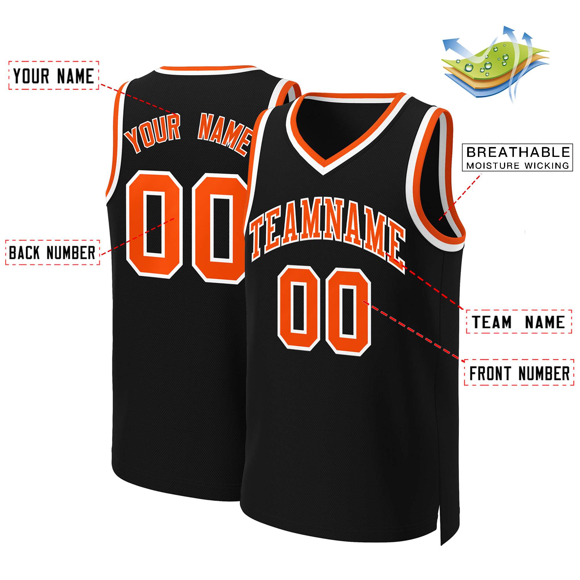 Custom Black Orange-White Classic Tops Basketball Jersey