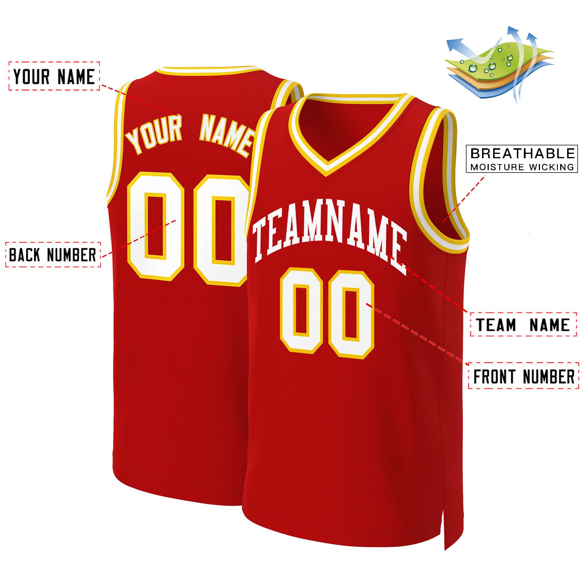 Custom Red White Classic Tops Basketball Jersey