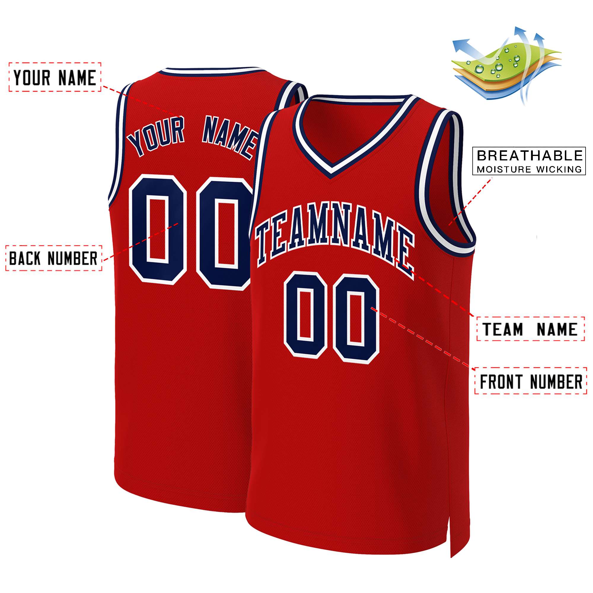 Custom Red Navy-White Classic Tops Basketball Jersey