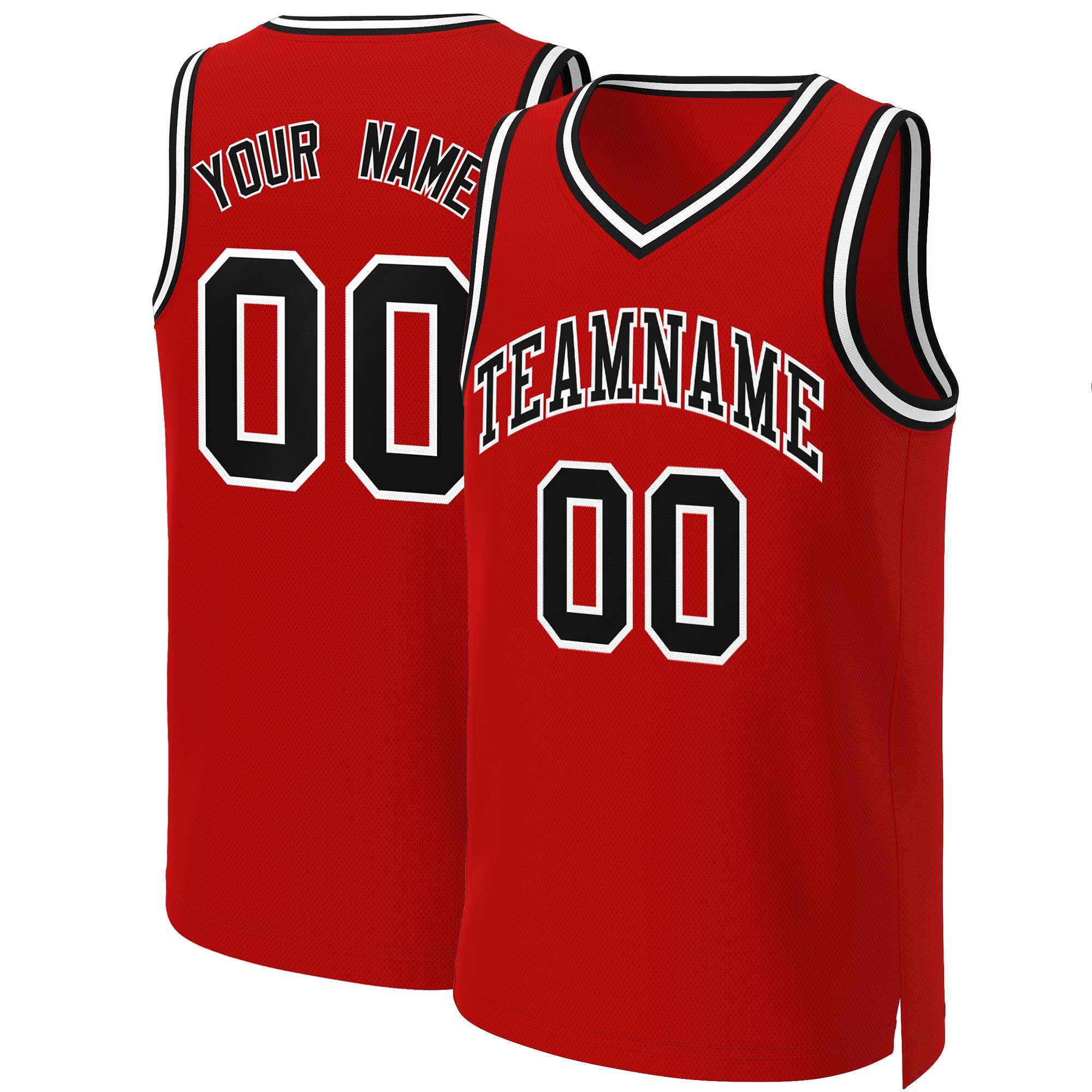 Maillot de basket-ball classique personnalisé rouge noir-blanc