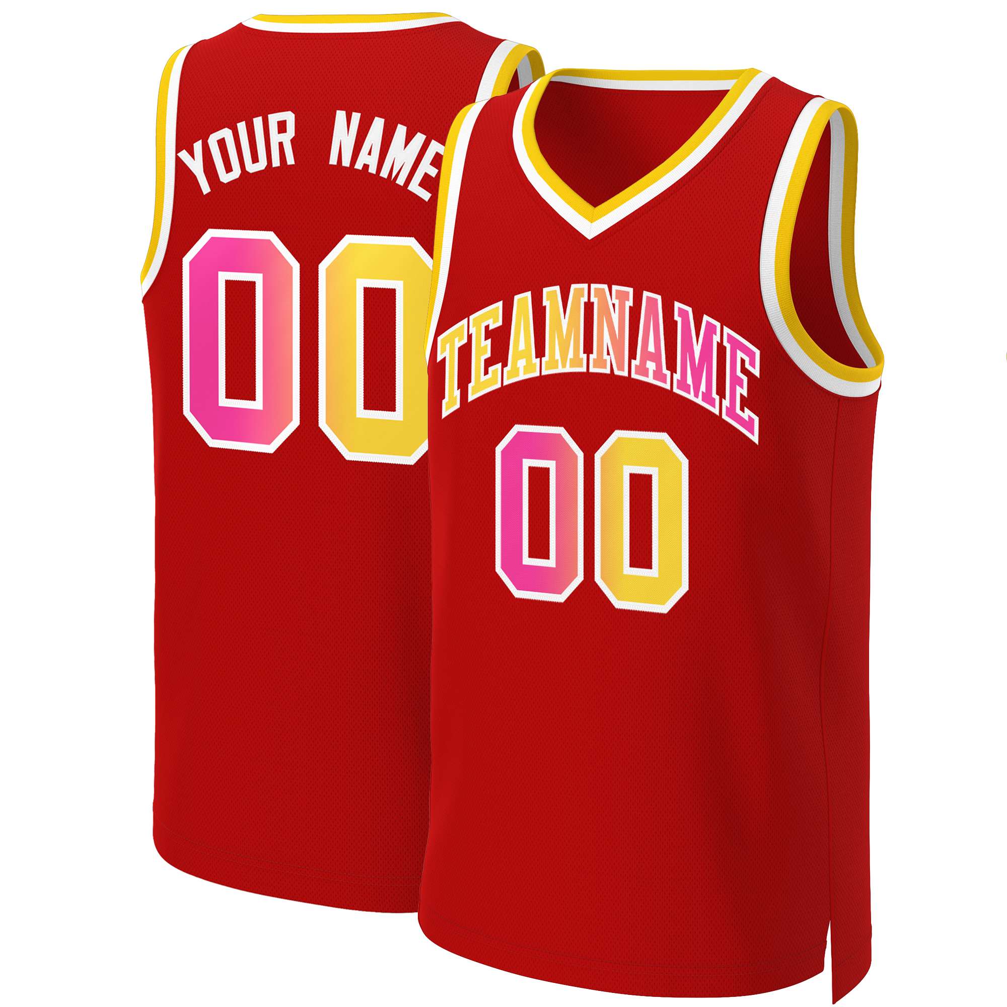 Maillot de basket-ball personnalisé, haut à la mode, dégradé classique, rouge, jaune et blanc