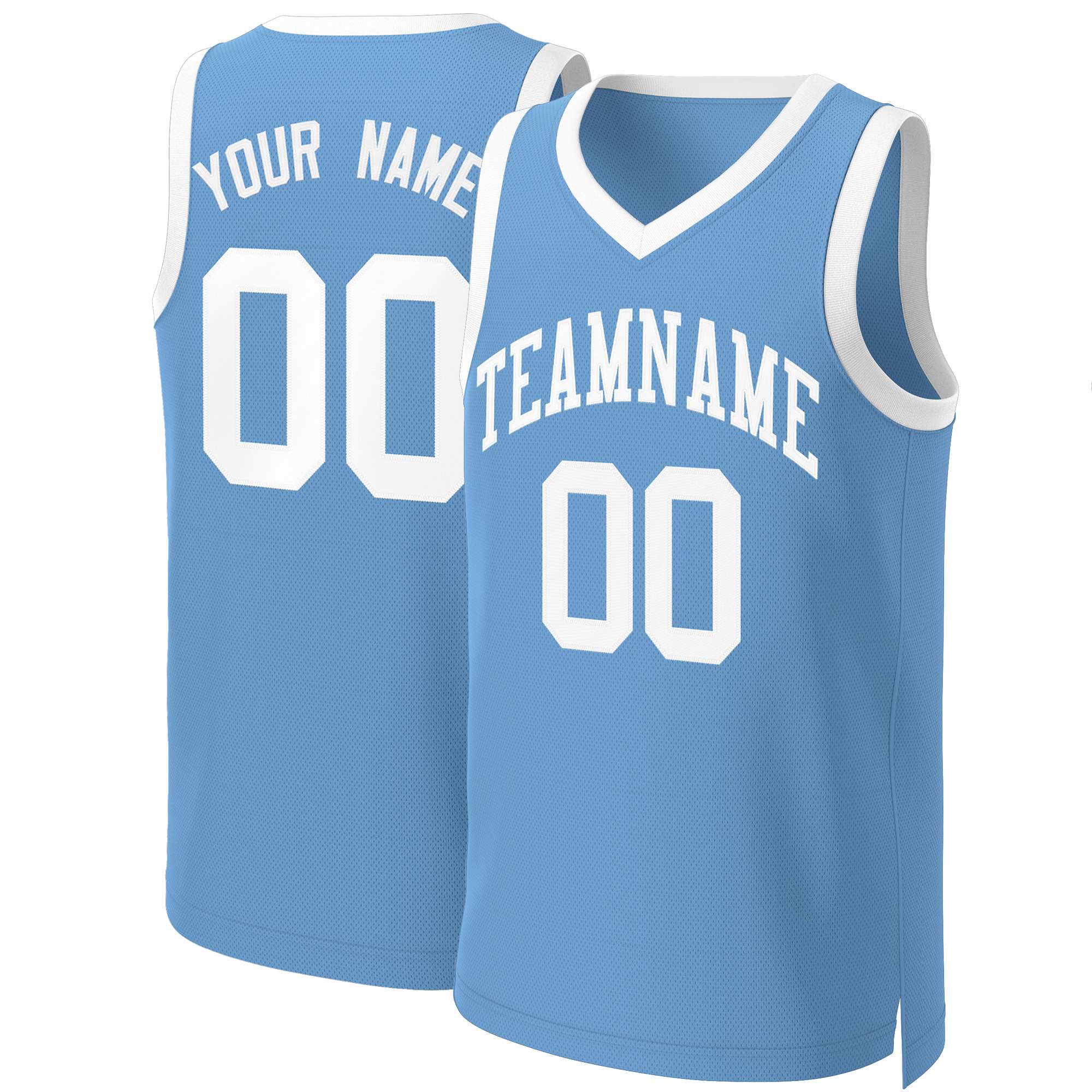 Maillot de basket-ball classique bleu clair et blanc personnalisé