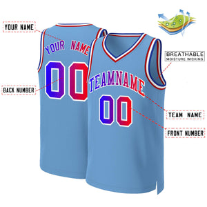 Maillot de basket-ball classique personnalisé, bleu clair, bleu-blanc