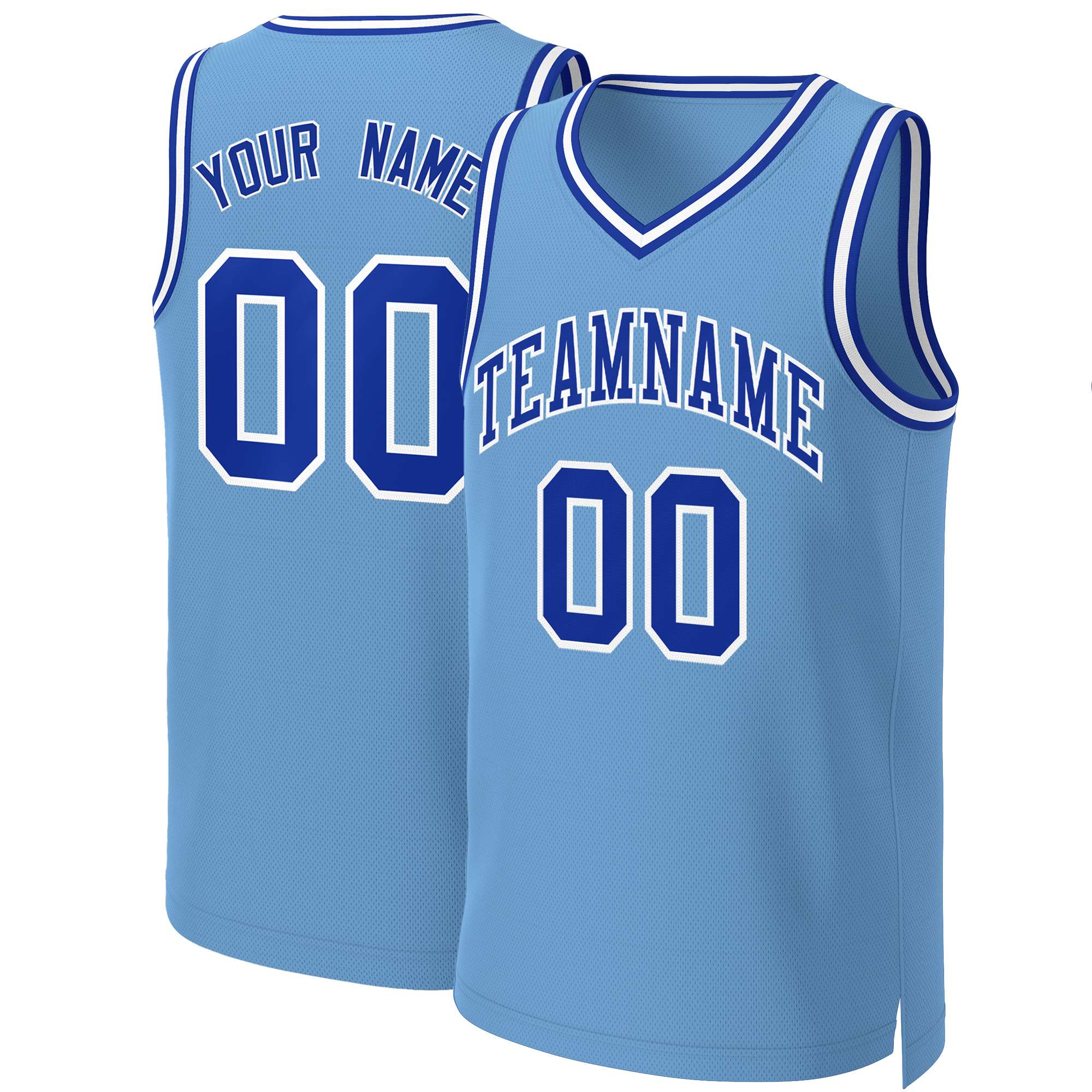 Maillot de basket-ball classique personnalisé bleu clair Royal-blanc