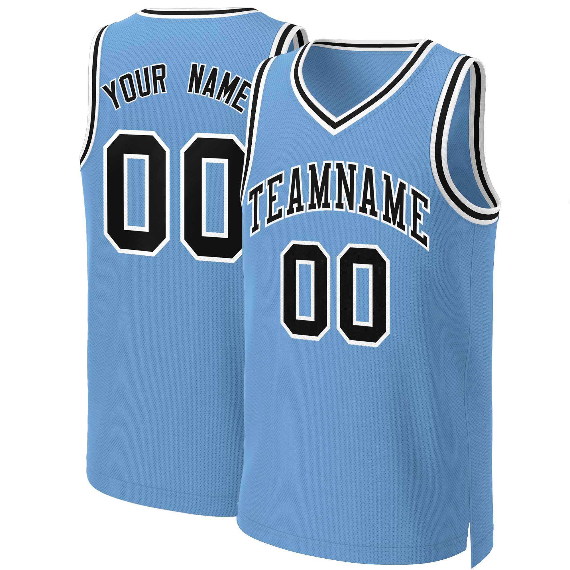 Custom Light Blue Black-White Classic Tops Basketball Jersey