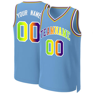 Custom Light Blue Purple-White Classic Gradient Fashion Tops Basketball Jersey