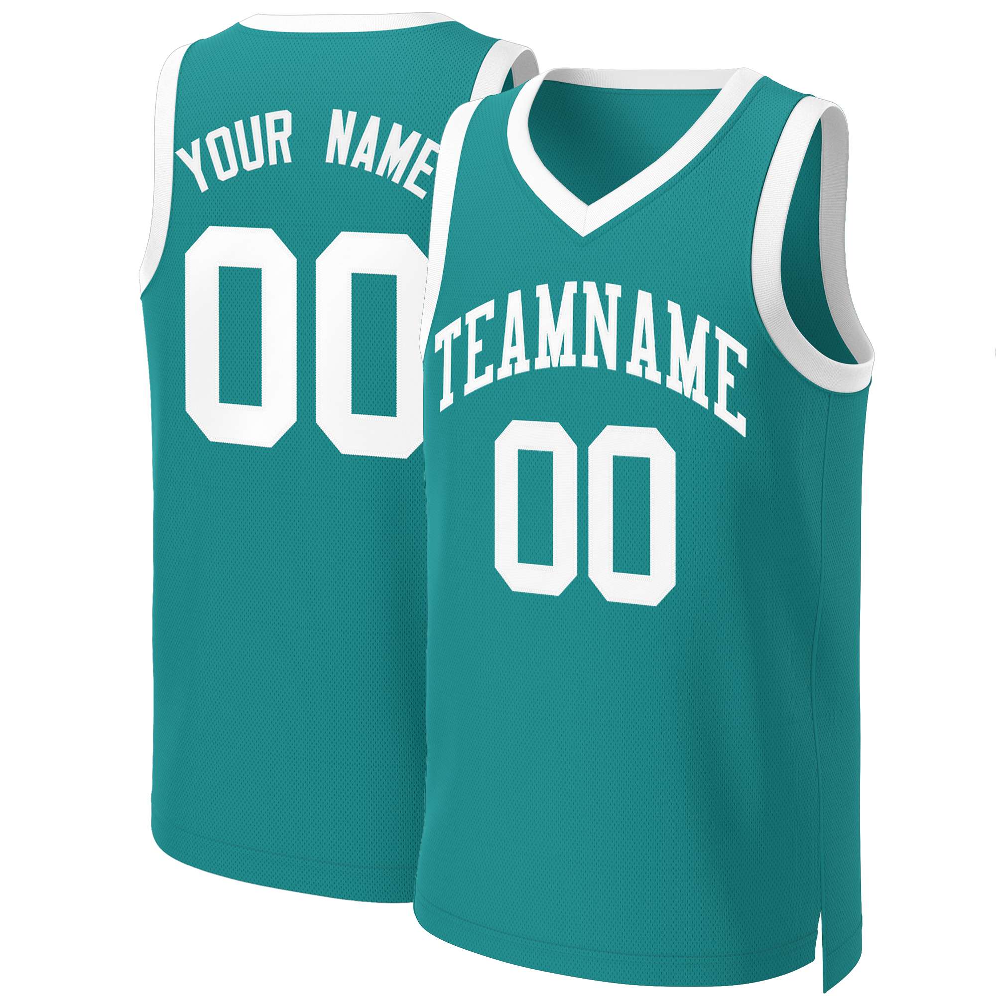 Maillot de basket-ball classique blanc sarcelle personnalisé