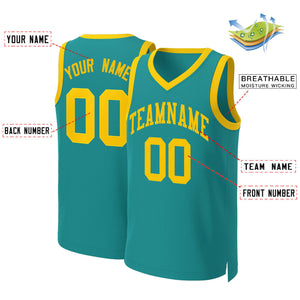 Maillot de basket-ball classique jaune sarcelle personnalisé