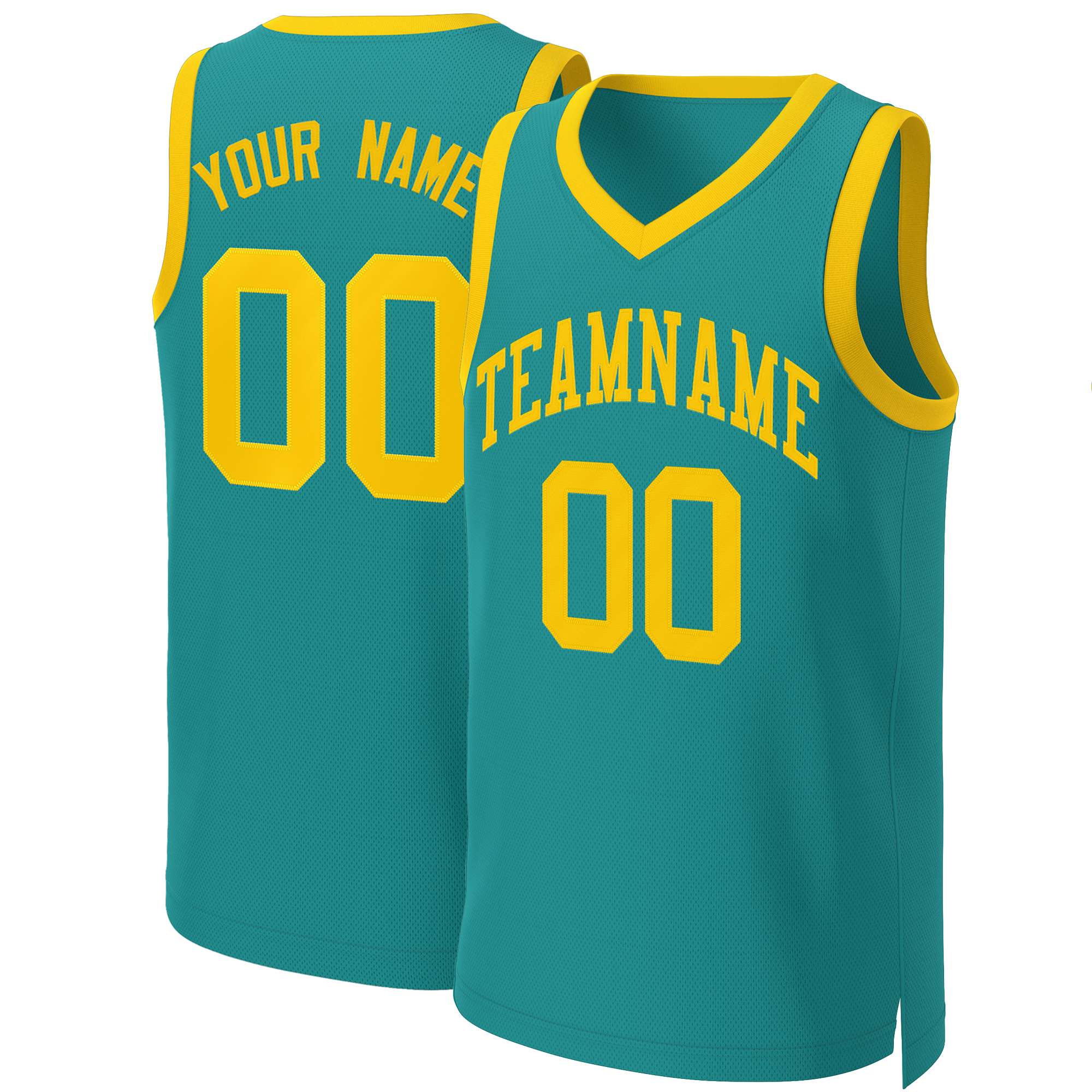 Maillot de basket-ball classique jaune sarcelle personnalisé