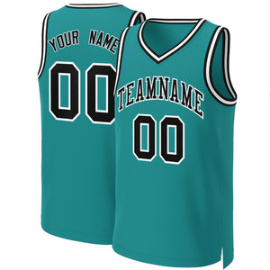 Maillot de basket-ball classique personnalisé, bleu sarcelle, noir et blanc