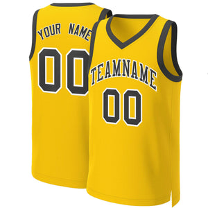 Maillot de basket-ball classique personnalisé jaune noir-blanc