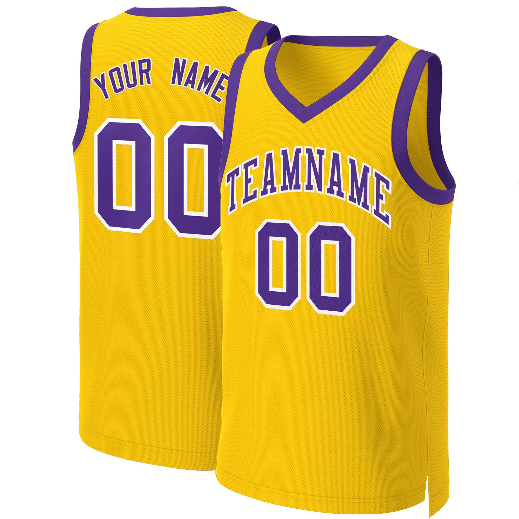 Maillot de basket-ball classique personnalisé jaune violet-blanc