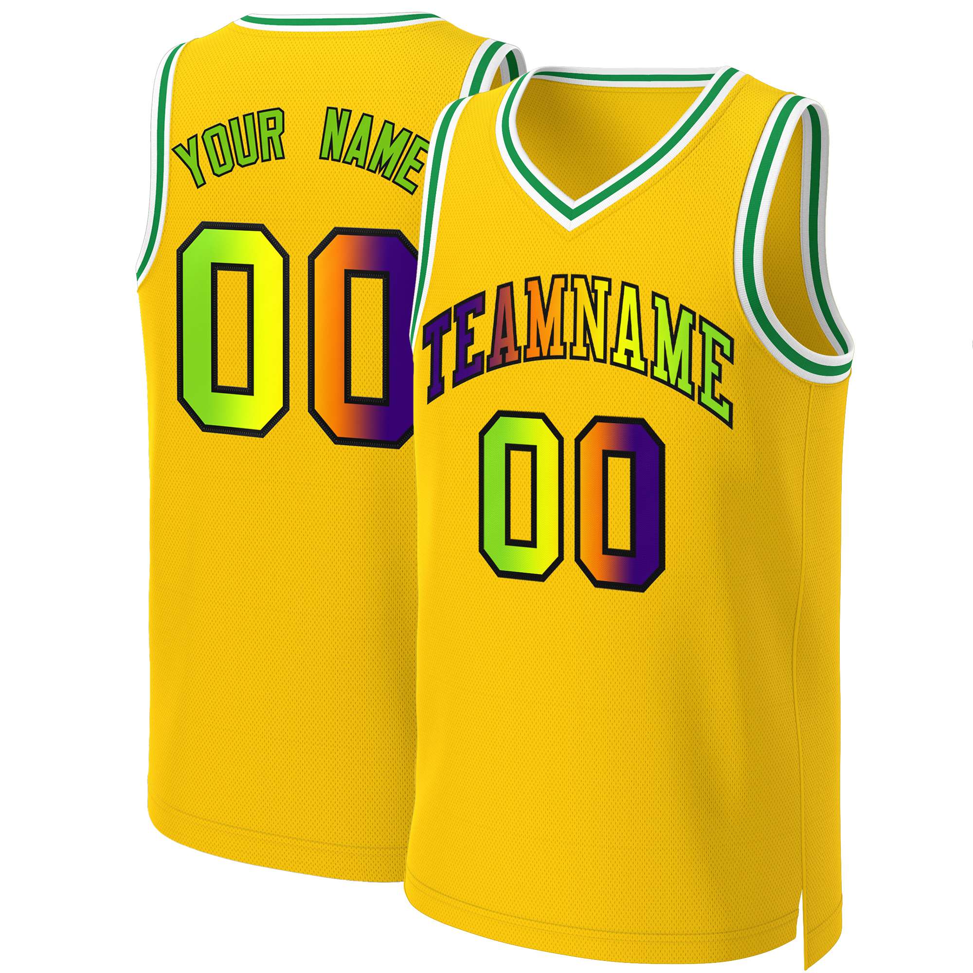 Maillot de basket-ball personnalisé, haut à la mode, dégradé classique jaune violet-noir