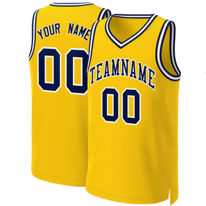 Maillot de basket-ball classique jaune marine-blanc personnalisé