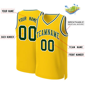 Maillot de basket-ball classique personnalisé jaune vert-blanc