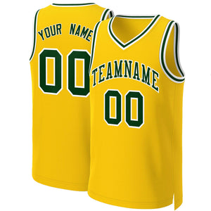 Maillot de basket-ball classique personnalisé jaune vert-blanc