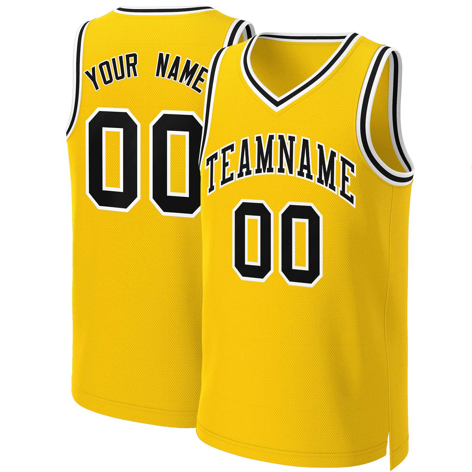 Custom Yellow Black-White Classic Tops Basketball Jersey