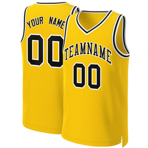 Maillot de basket-ball classique personnalisé jaune noir-blanc