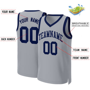 Custom Gray Navy Classic Tops Basketball Jersey