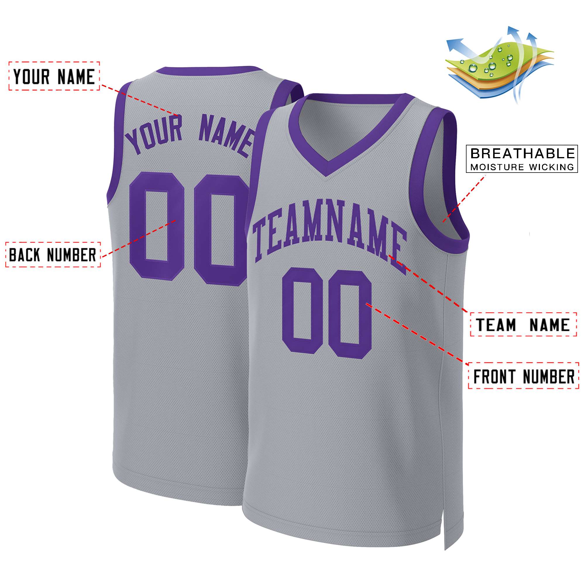 Custom Gray Purple Classic Tops Basketball Jersey