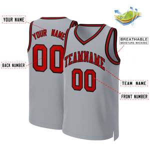 Maillot de basket-ball classique personnalisé gris rouge-noir