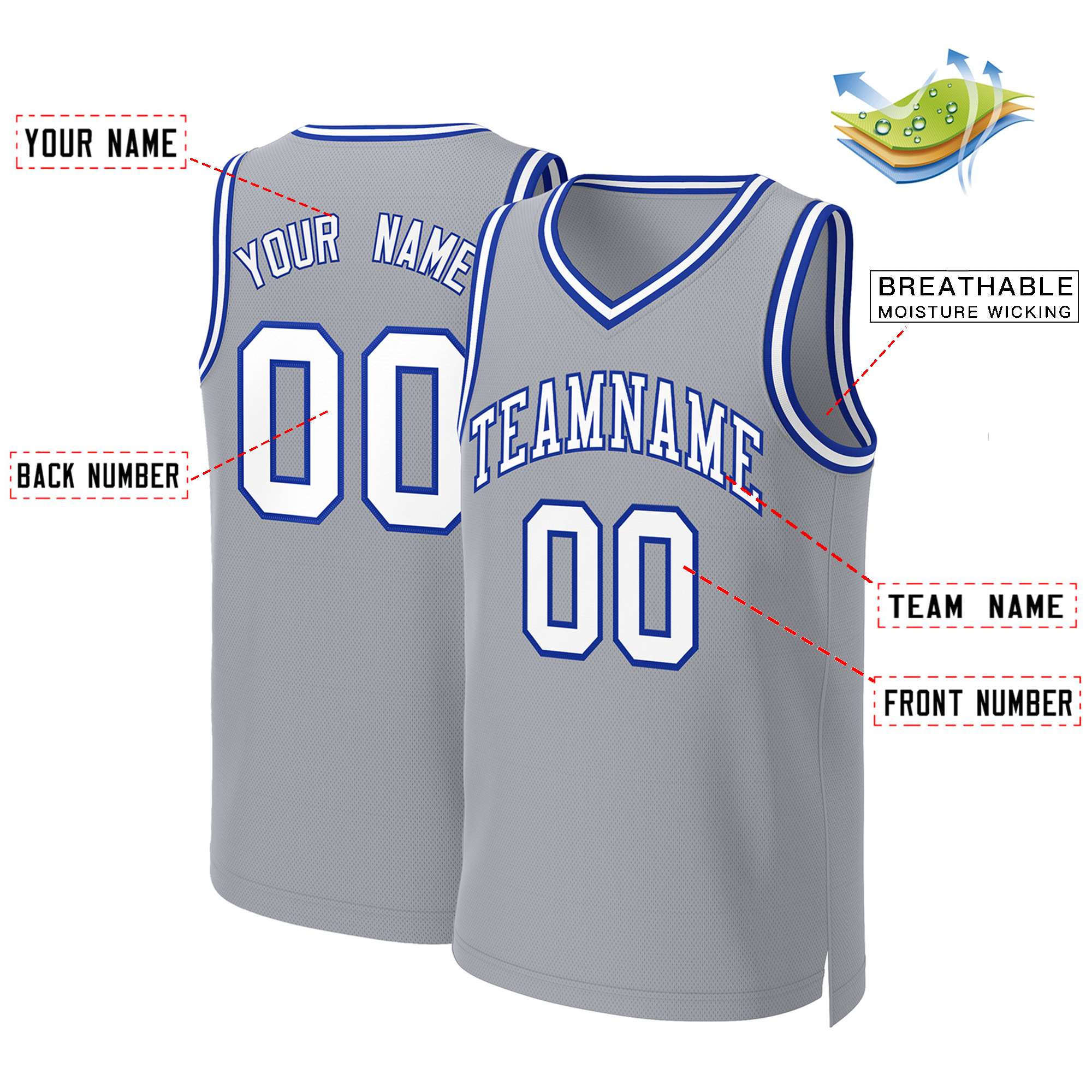 Maillot de basket-ball personnalisé gris blanc-Royal Classic Tops