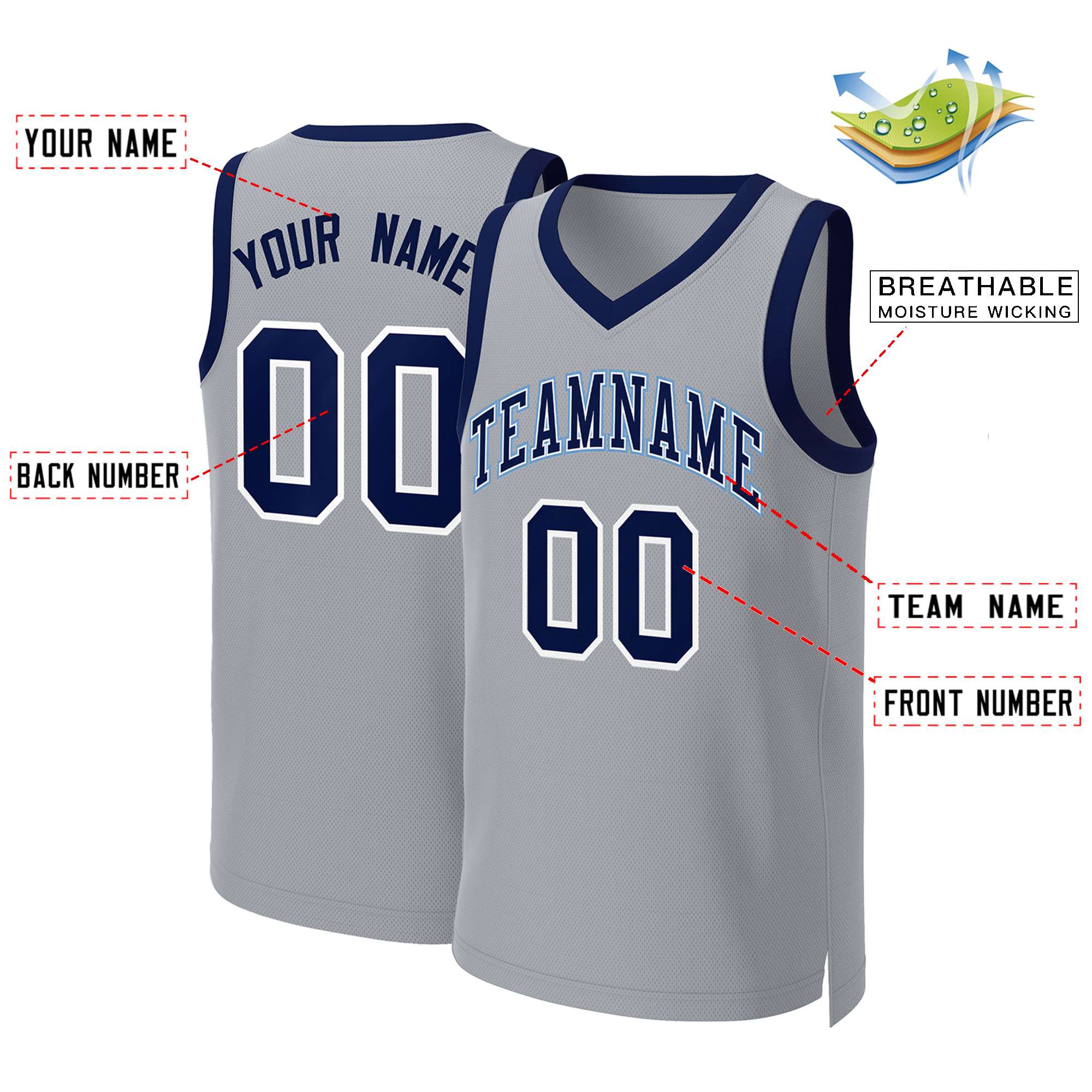 Custom Gray Navy-White Classic Tops Basketball Jersey