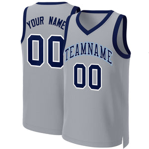 Maillot de basket-ball classique personnalisé gris marine-blanc