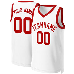 Custom White Red Classic Tops Basketball Jersey