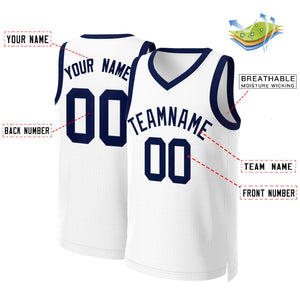 Custom White Navy Blue Classic Tops Basketball Jersey