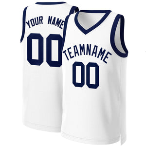 Custom White Navy Blue Classic Tops Basketball Jersey