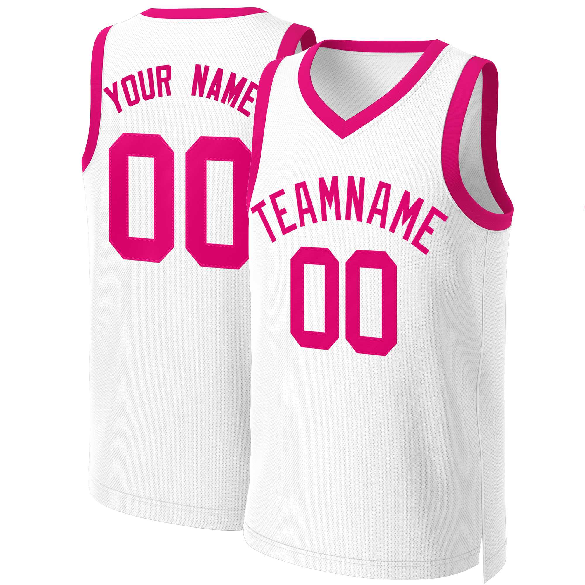 Custom White Pink Classic Tops Basketball Jersey