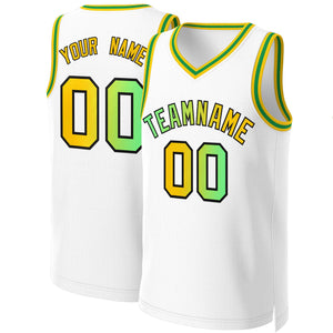 Maillot de basket-ball personnalisé, blanc, vert-noir, dégradé classique, hauts à la mode