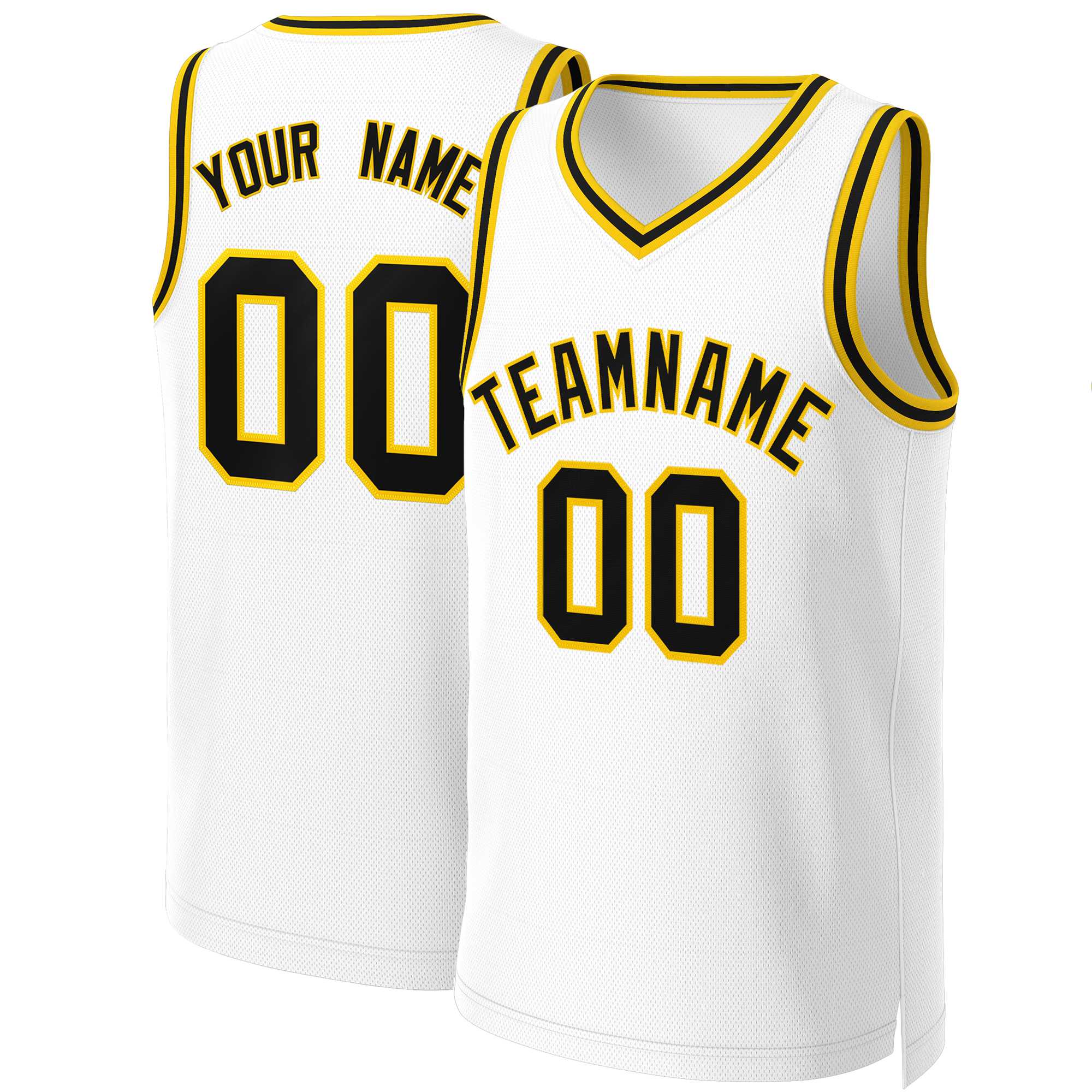 Maillot de basket-ball classique personnalisé blanc noir-jaune