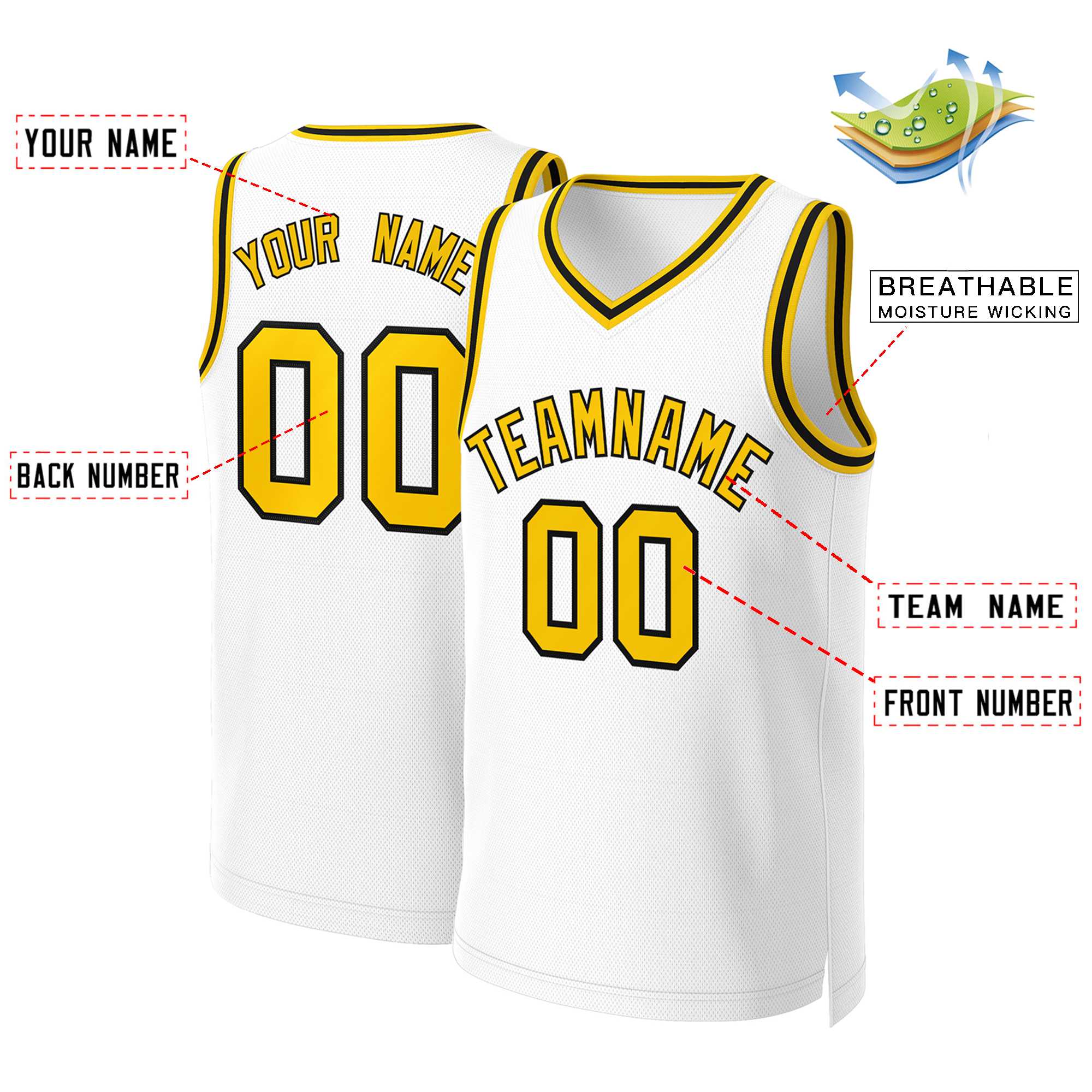 Custom White Yellow-Black Classic Tops Basketball Jersey