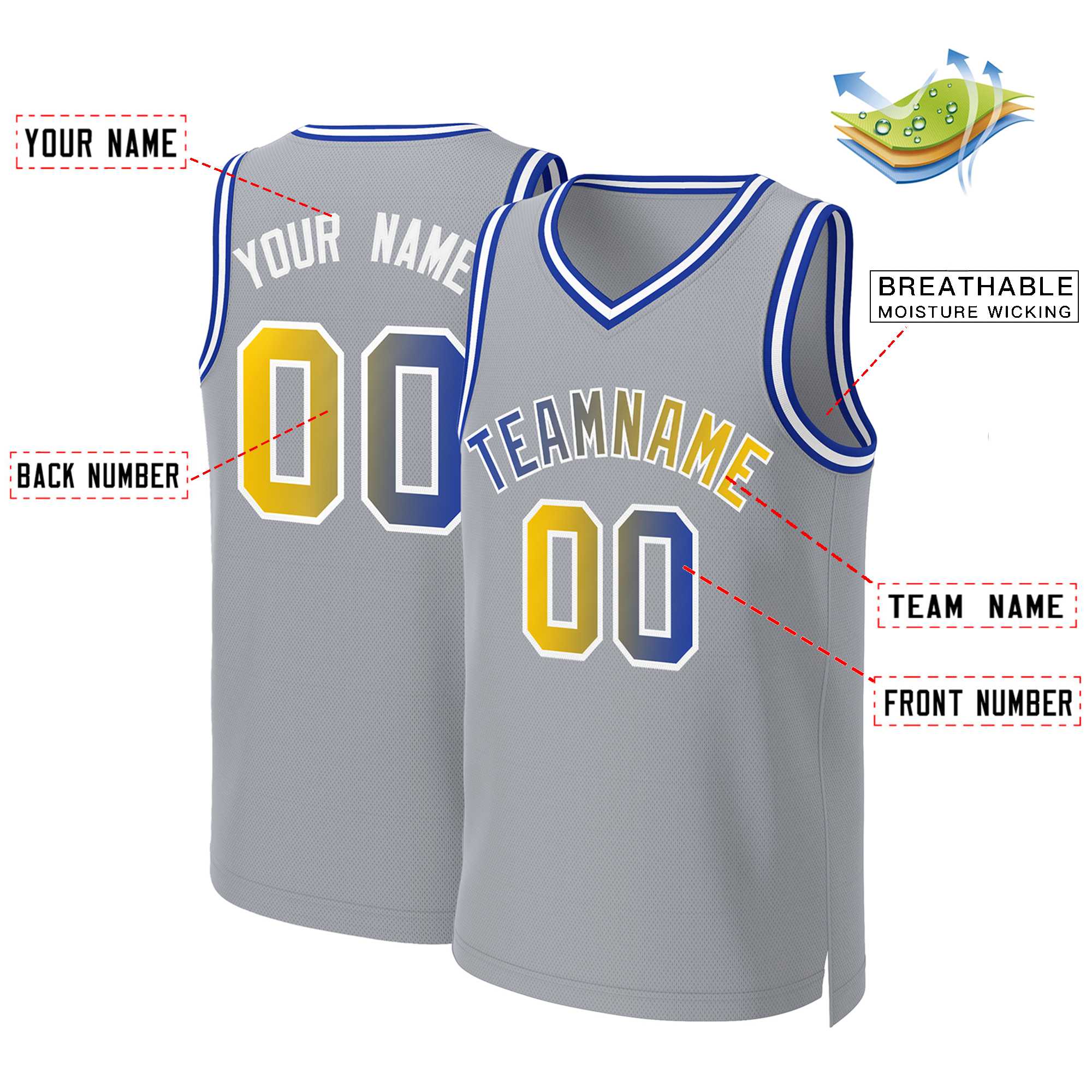 Custom Gray Royal-White Classic Gradient Fashion Tops Basketball Jersey